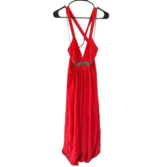 Tibi NEW Jeweled Red Orange Silk Gown - Picture 10 of 11
